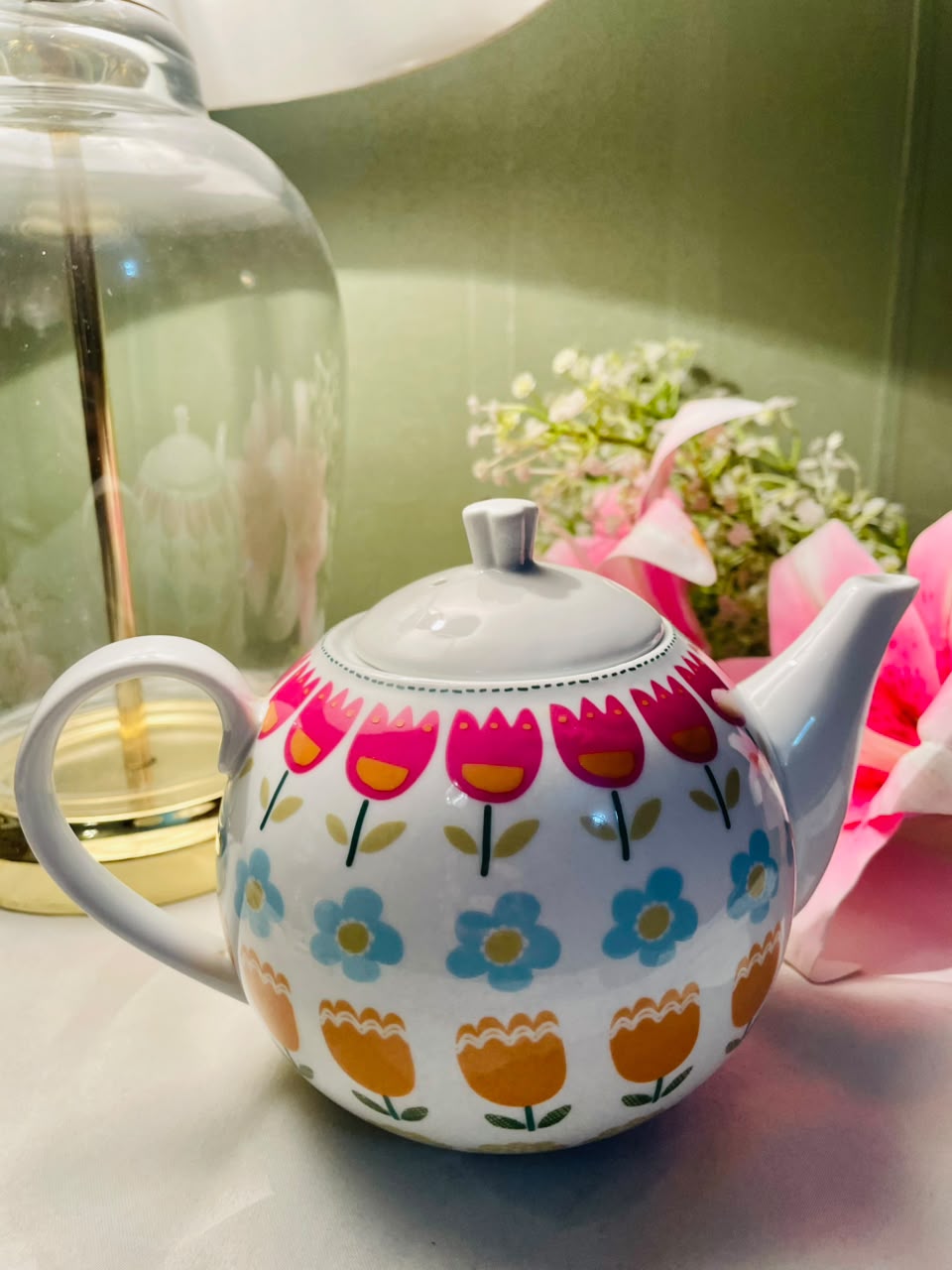 KitchenCraft Porcelain Floral Teapot, Multicolour