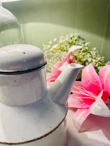 Vintage Speckled White Teapot with Lid, Approx. 6 in