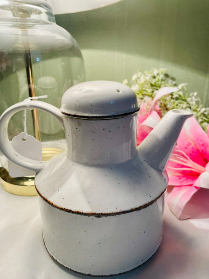 Vintage Speckled White Teapot with Lid, Approx. 6 in