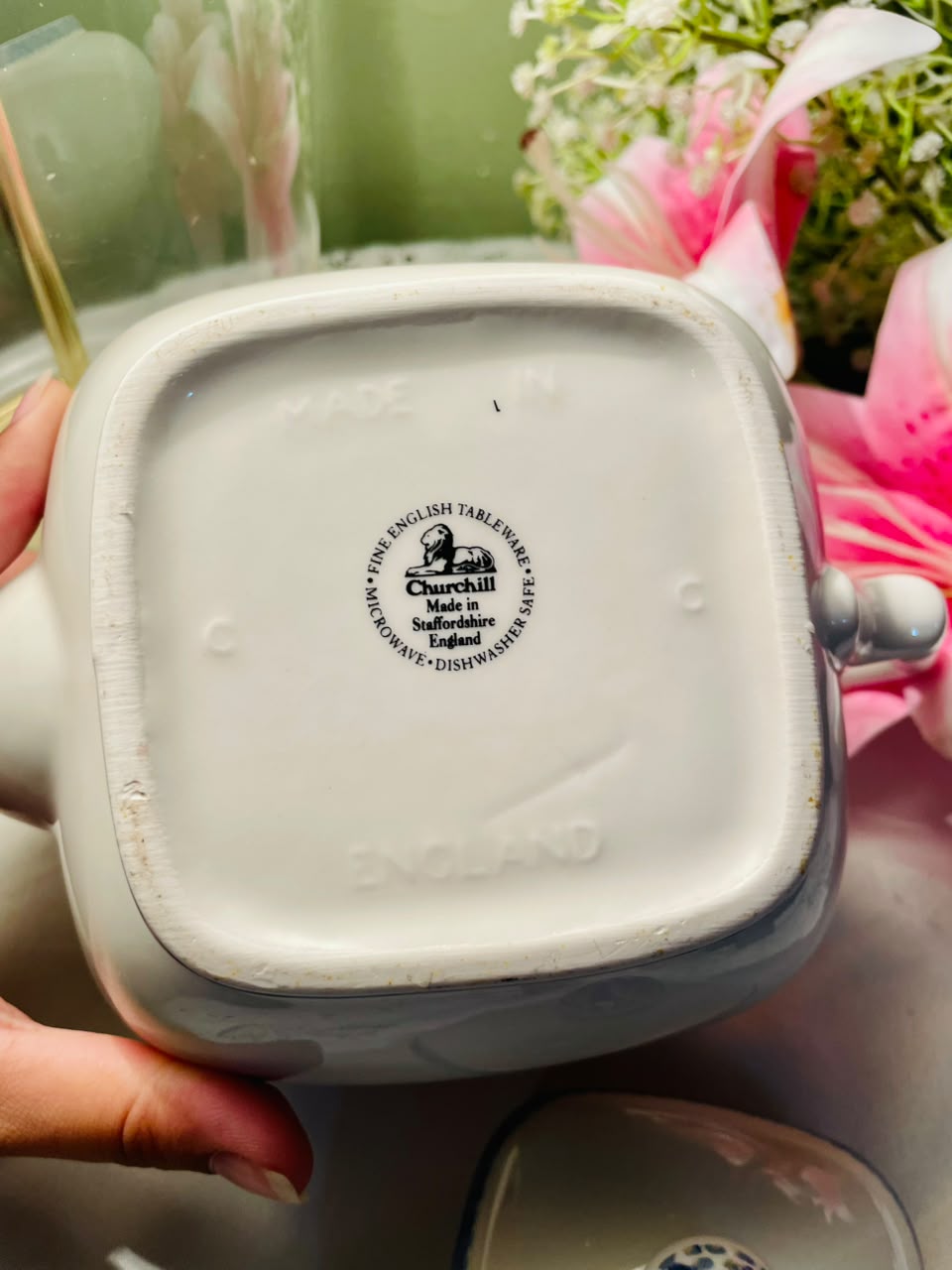 Churchill Blue Botanical Teapot with Lid, Approx. 6 in