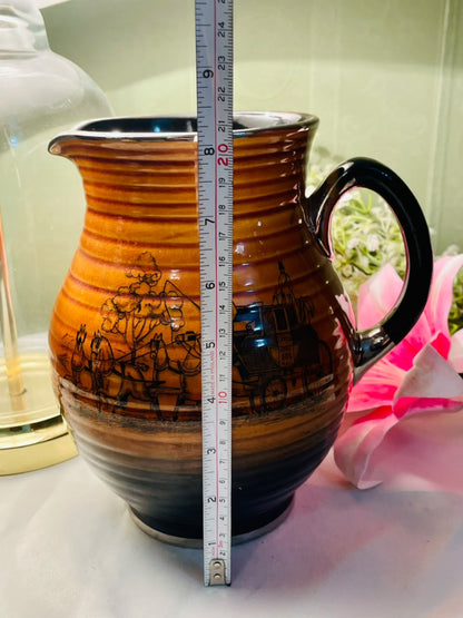 Vintage Arthur Wood Hunting Brown Coaching Scene Jug, Approx. 8.5 in