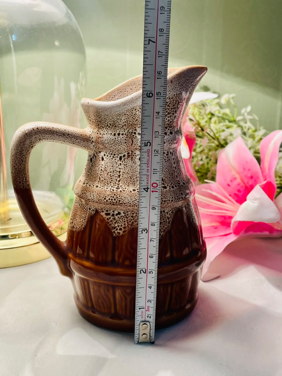 Vintage Brown Speckled Ceramic Jug, Approx. 6.5 in