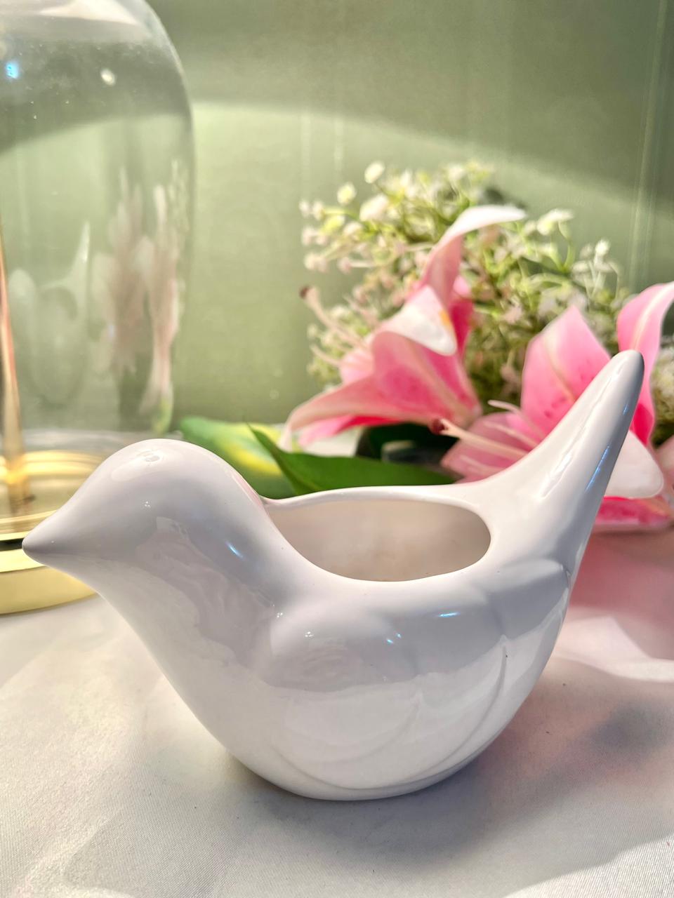 White Bird-Shaped Ceramic Planter 5 Inch