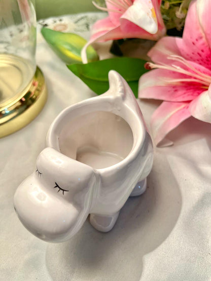 White Hippo-Shaped Ceramic Planter 3.5 Inch