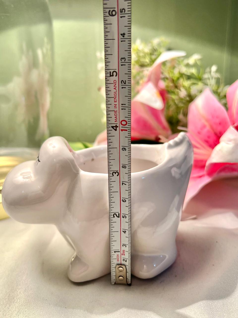 White Hippo-Shaped Ceramic Planter 3.5 Inch