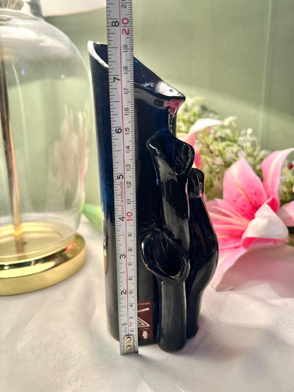 Black Sculptural Floral Ceramic Vase 7.5 Inch