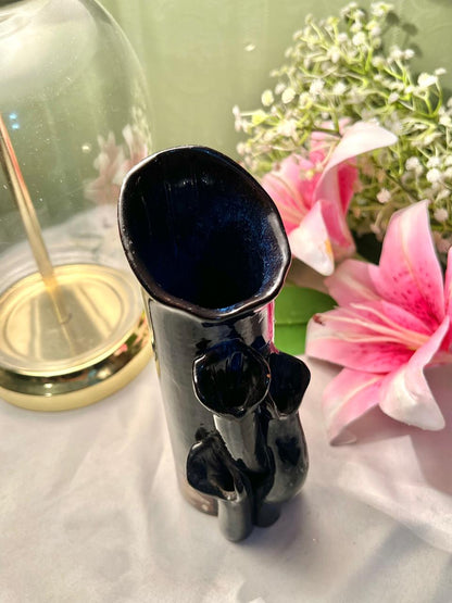 Black Sculptural Floral Ceramic Vase 7.5 Inch