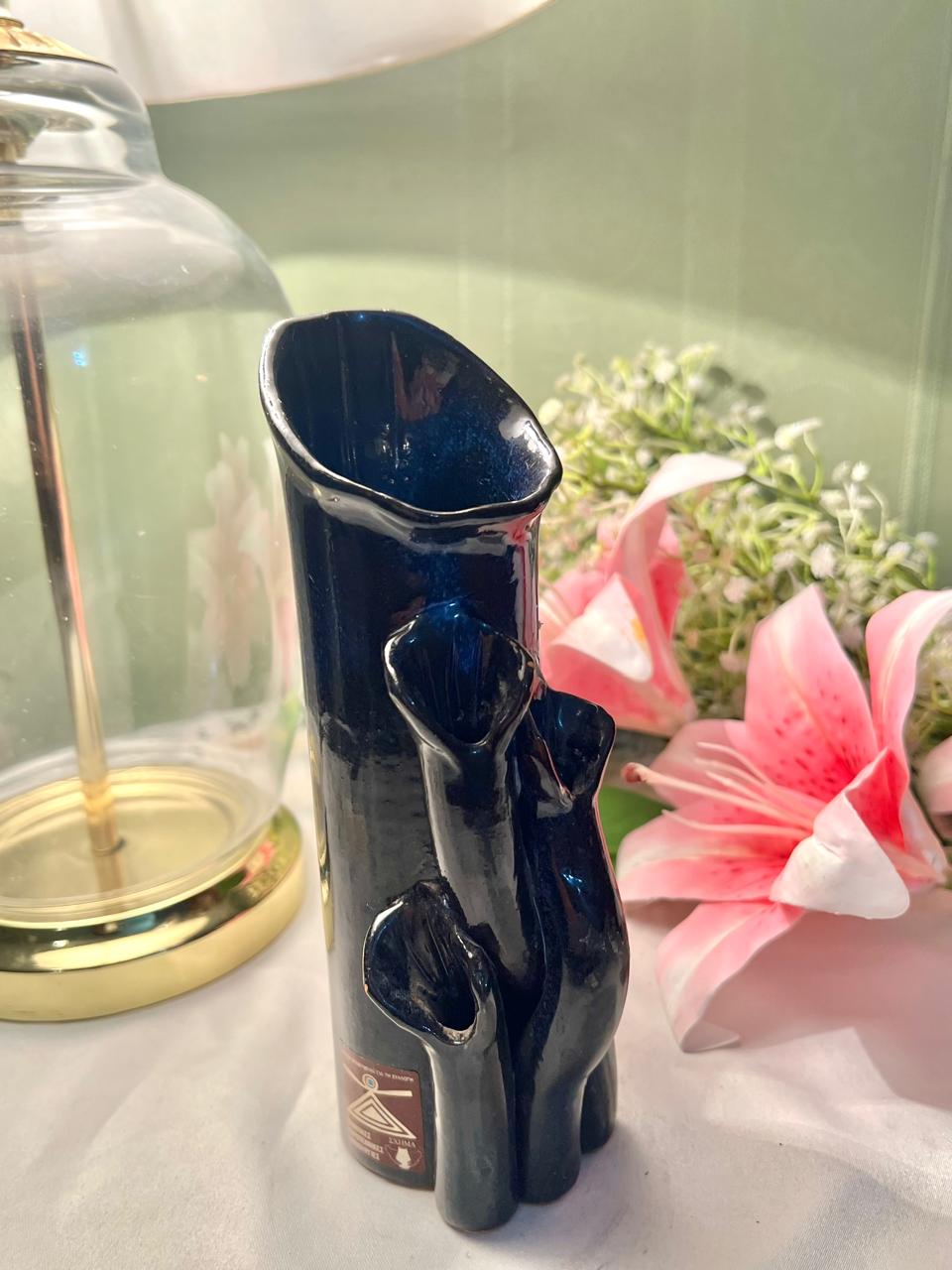 Black Sculptural Floral Ceramic Vase 7.5 Inch