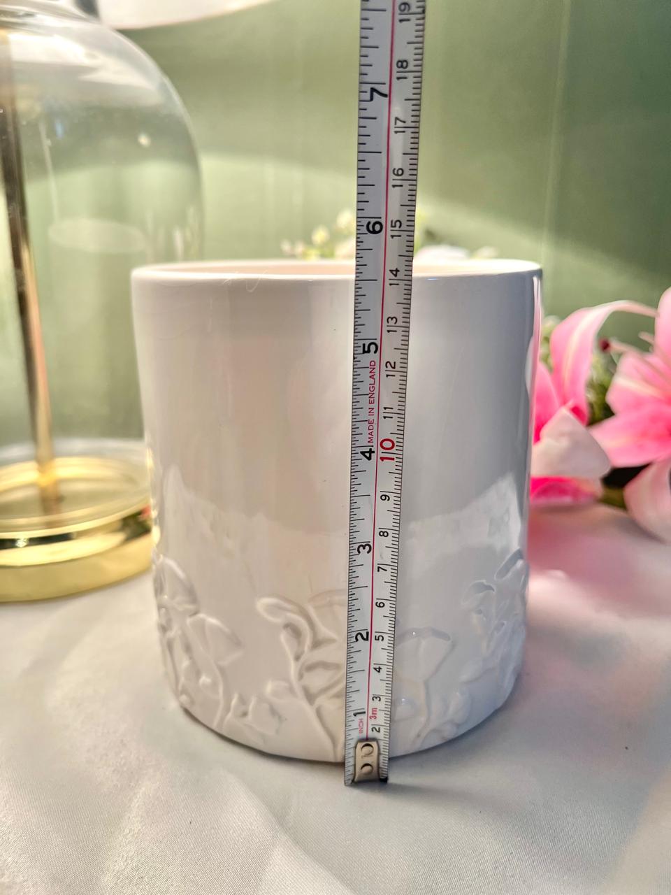 White Embossed Ceramic Planter 5 Inch
