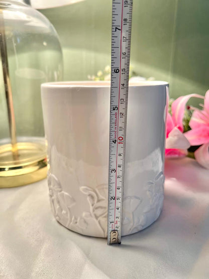White Embossed Ceramic Planter 5 Inch