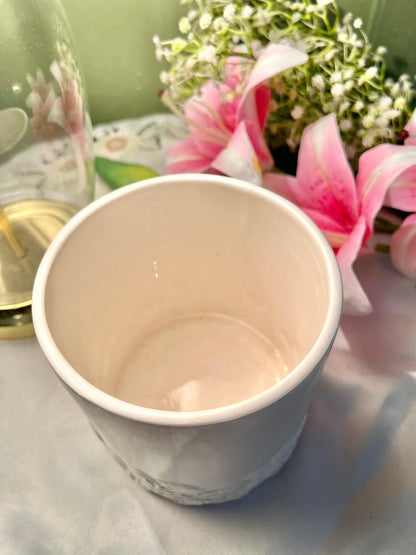 White Embossed Ceramic Planter 5 Inch