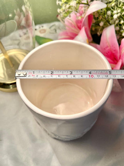 White Embossed Ceramic Planter 5 Inch