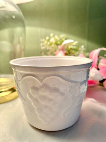 White Embossed Fruit Ceramic Planter 5.5 Inch
