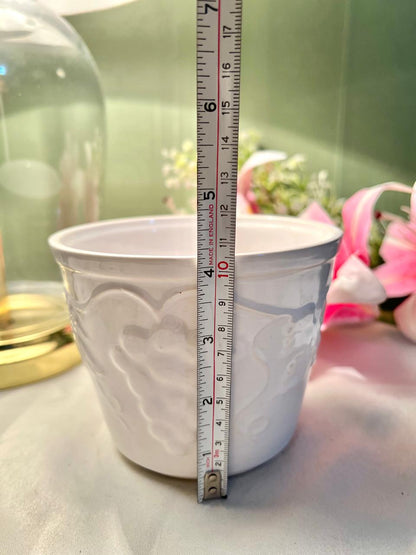 White Embossed Fruit Ceramic Planter 5.5 Inch
