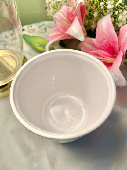 White Embossed Fruit Ceramic Planter 5.5 Inch