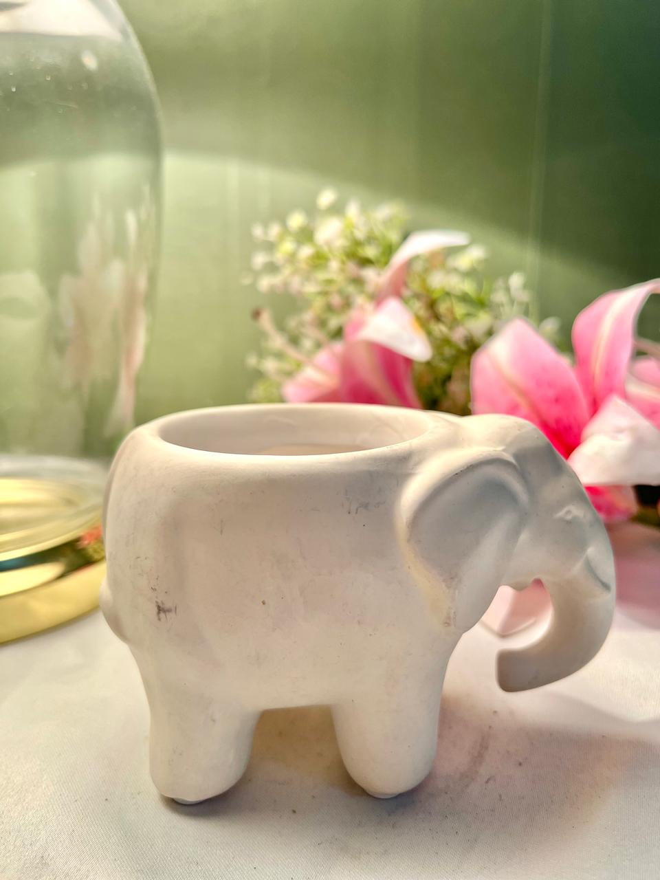 White Elephant-Shaped Ceramic Planter 3.5 Inch