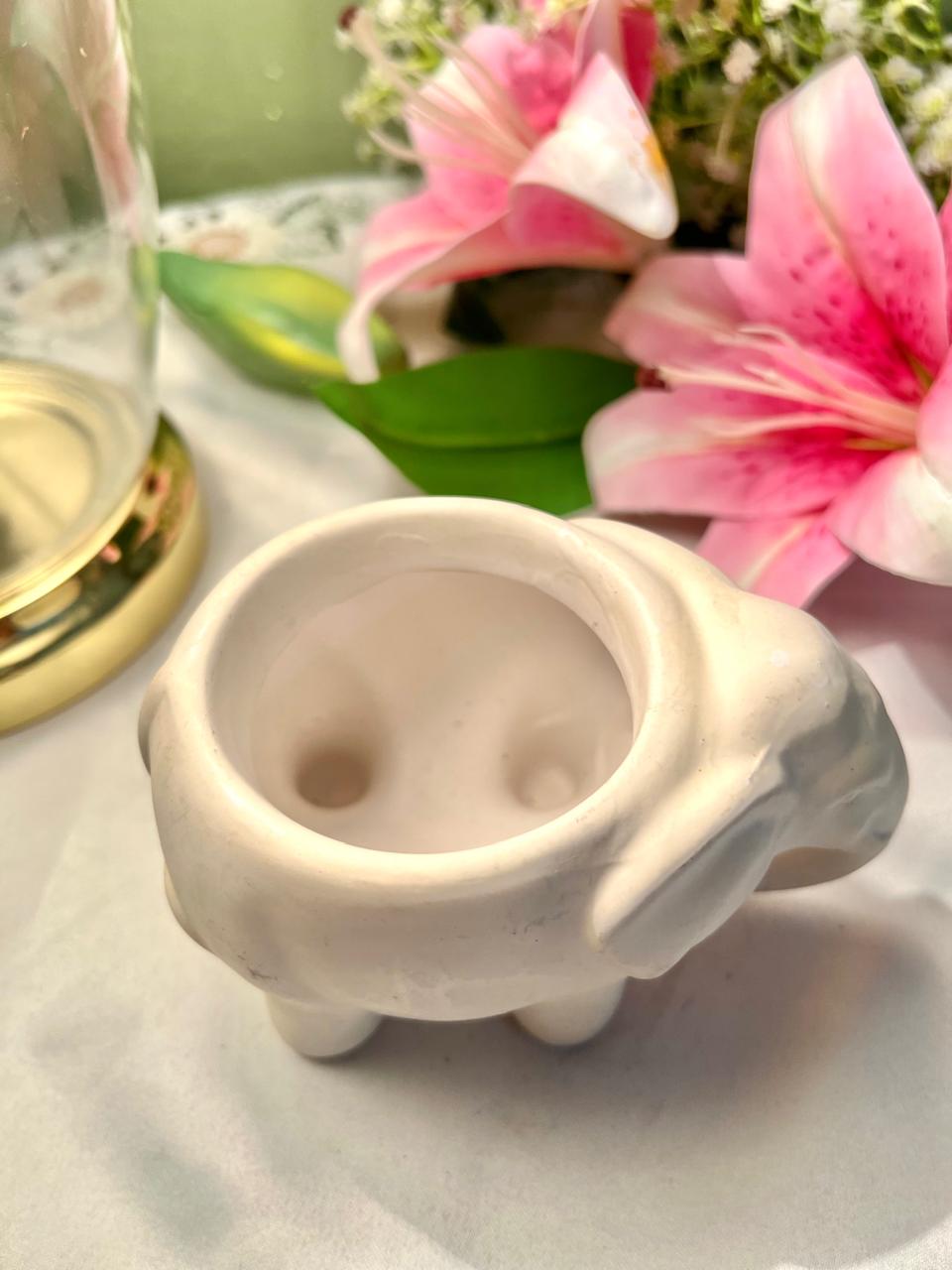 White Elephant-Shaped Ceramic Planter 3.5 Inch