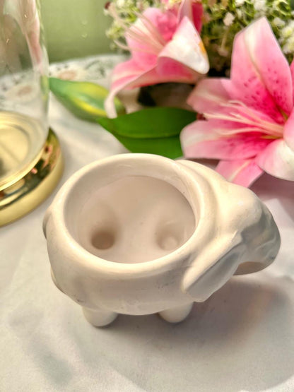White Elephant-Shaped Ceramic Planter 3.5 Inch