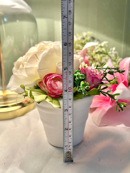 Pink & Ivory Faux Floral Arrangement in White Planter, 6 in