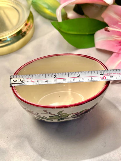Vintage Floral Ceramic Planter with Red Rim, Approx. 4 in