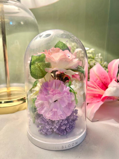 Vintage Floral Crystal Cloche Pink & Purple 15 cm