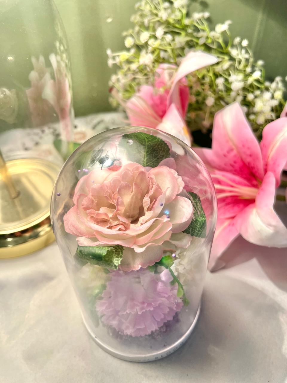 Vintage Floral Crystal Cloche Pink & Purple 15 cm