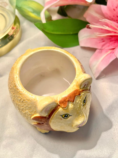 Vintage Ceramic Lion Planter Yellow Brown 4 in