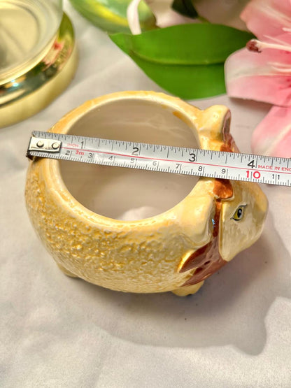Vintage Ceramic Lion Planter Yellow Brown 4 in