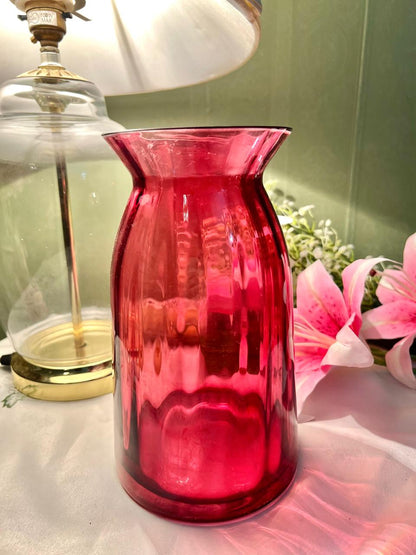 Vintage Ruby Red Glass Vase, Approx. 8 in