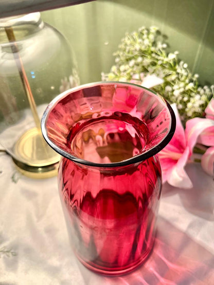 Vintage Ruby Red Glass Vase, Approx. 8 in