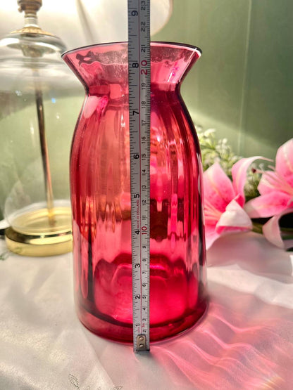 Vintage Ruby Red Glass Vase, Approx. 8 in