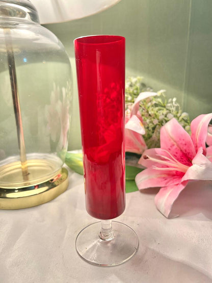 Vintage Ruby Red Tall Stemmed Vase , Approx. 7.5 in