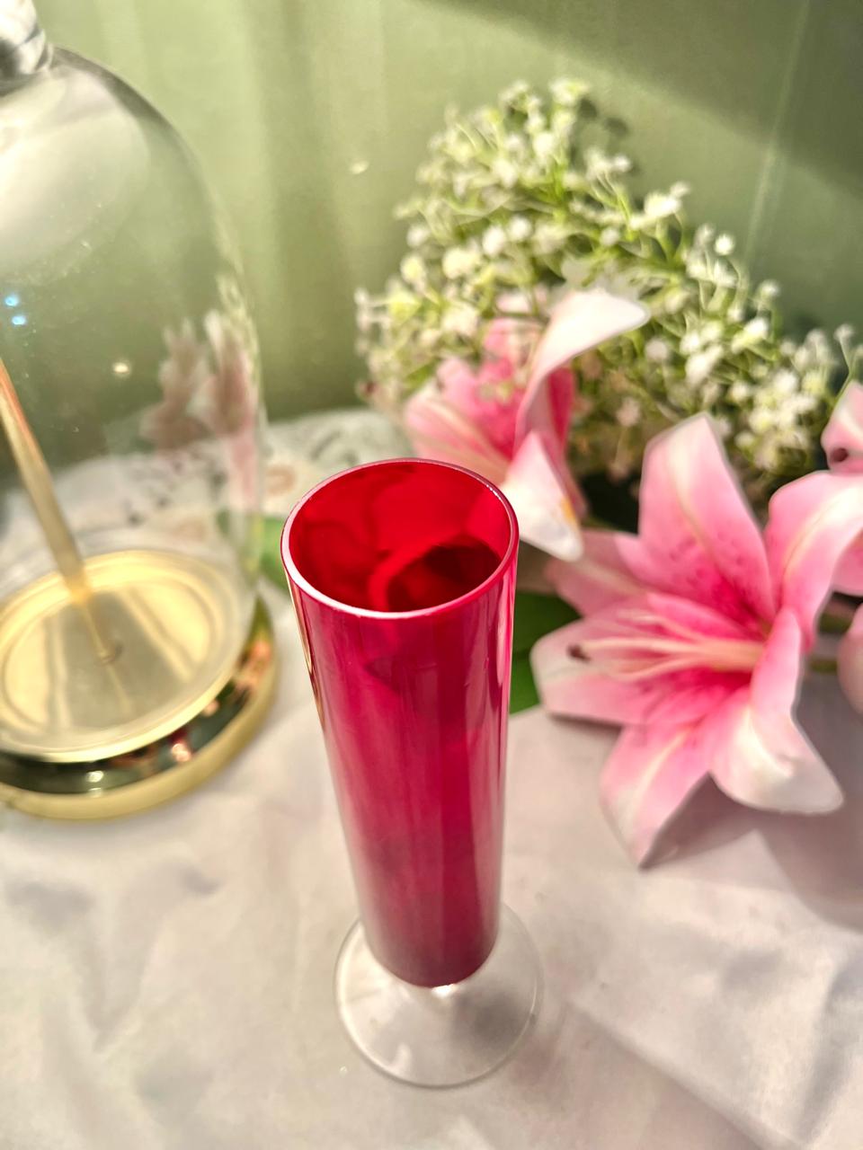 Vintage Ruby Red Tall Stemmed Vase , Approx. 7.5 in
