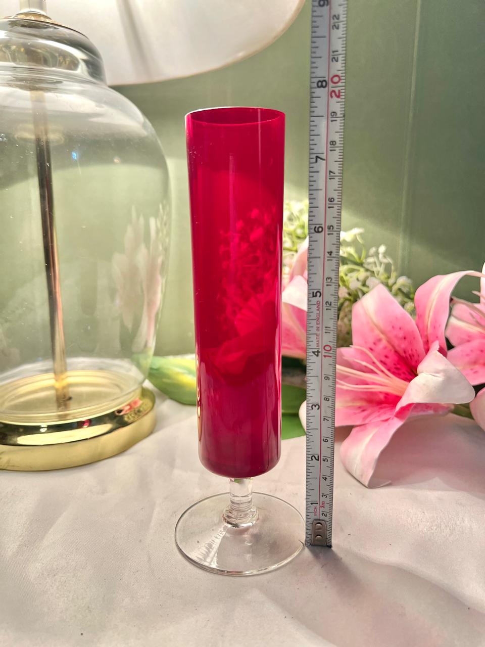 Vintage Ruby Red Tall Stemmed Vase , Approx. 7.5 in