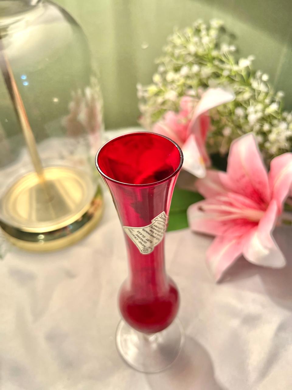 Vintage Ruby Red Stemmed Bud Vase, Approx. 8 in