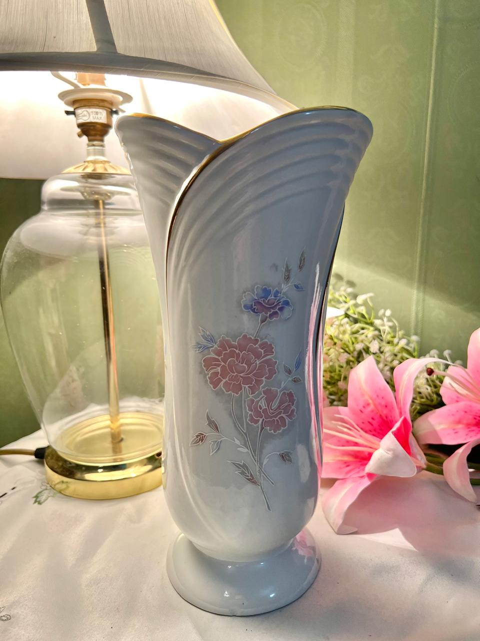 Romanian Floral Pedestal Vase, Approx. 11 in