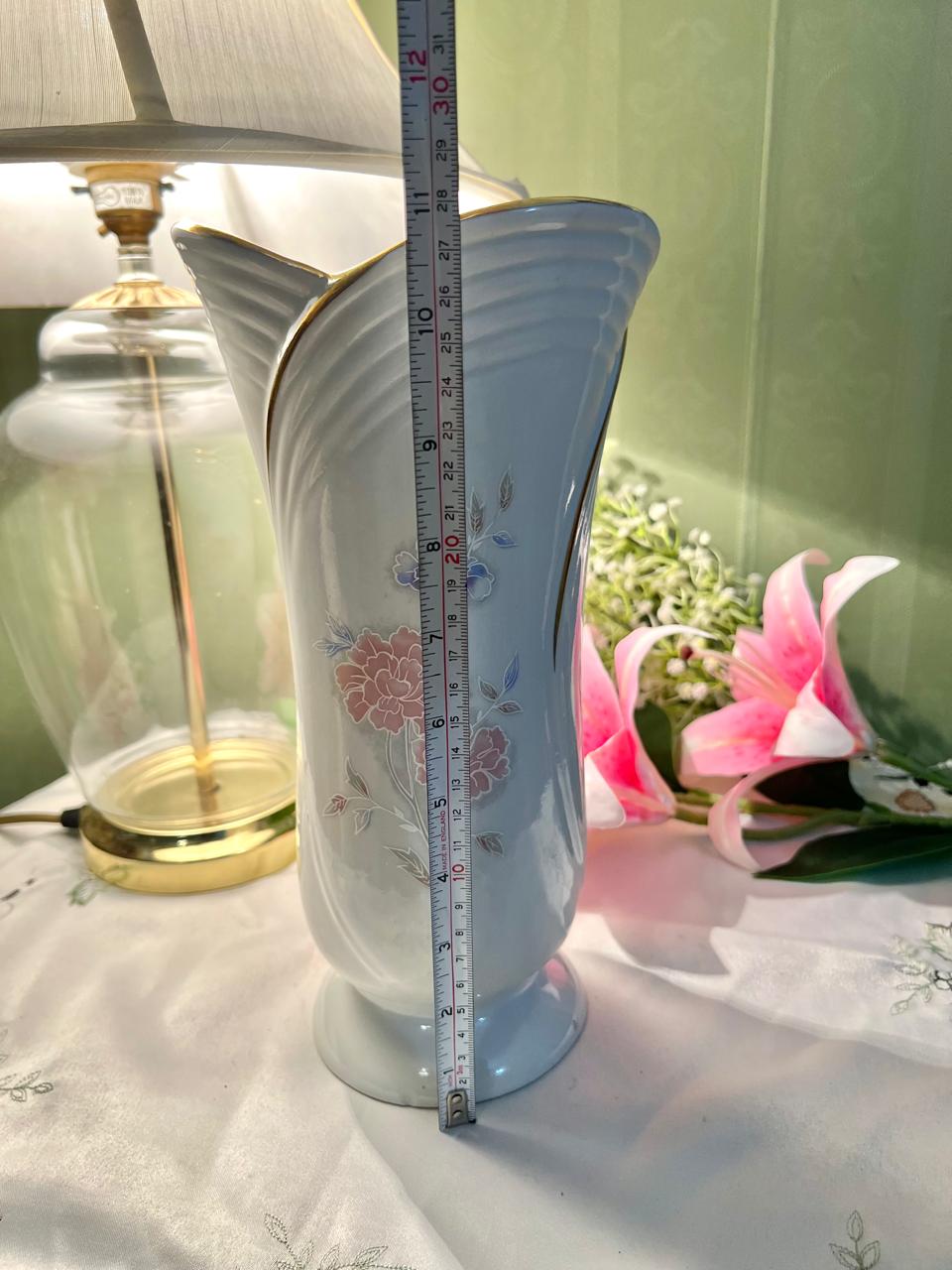 Romanian Floral Pedestal Vase, Approx. 11 in