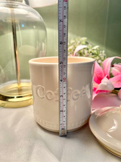 Vintage Cream Ceramic Coffee Canister with Lid Air tight , Approx. 5 in