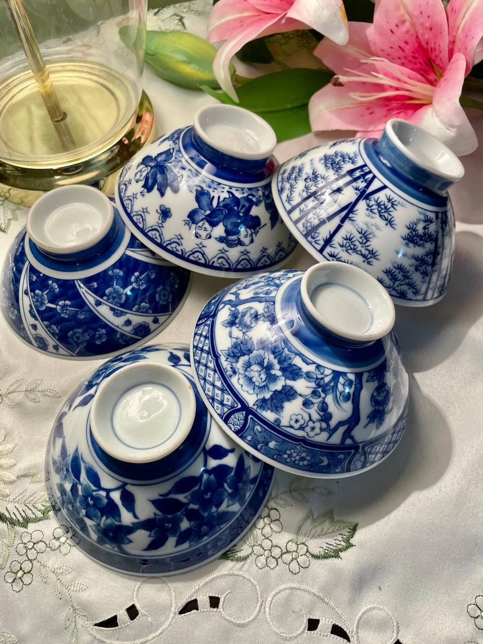 Vintage Blue & White Ceramic Bowls Set of 5, 13 cm