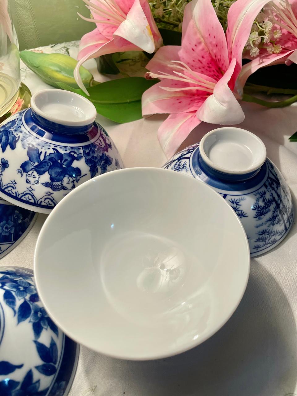 Vintage Blue & White Ceramic Bowls Set of 5, 13 cm