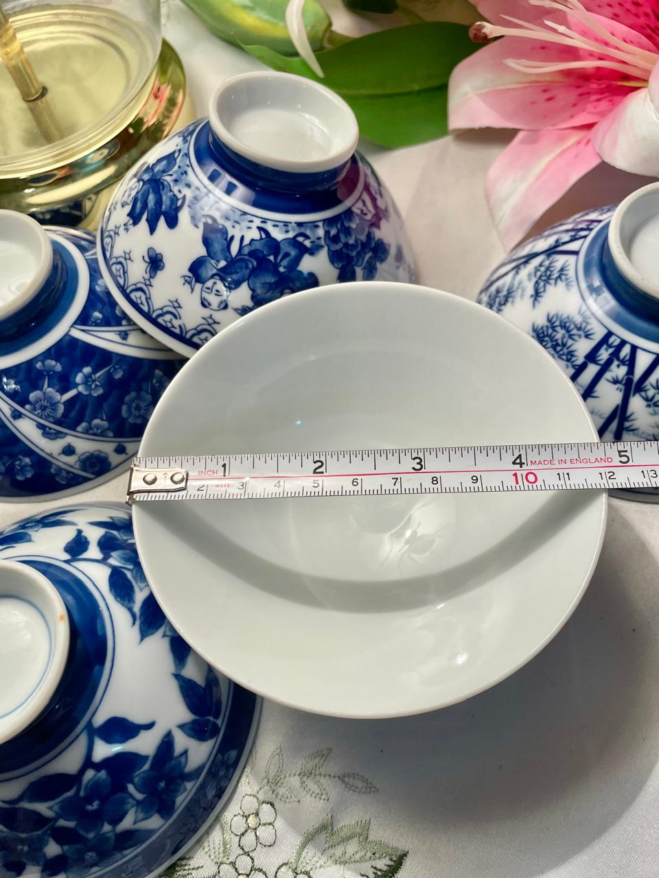 Vintage Blue & White Ceramic Bowls Set of 5, 13 cm