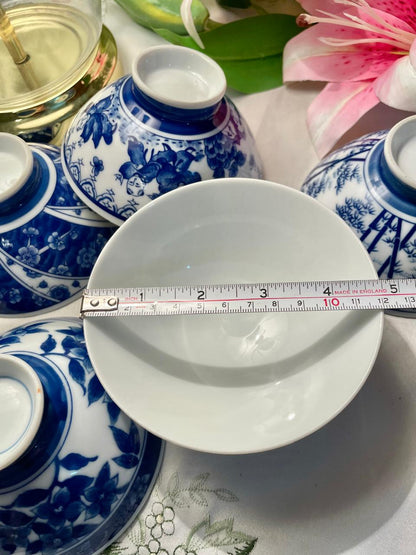 Vintage Blue & White Ceramic Bowls Set of 5, 13 cm