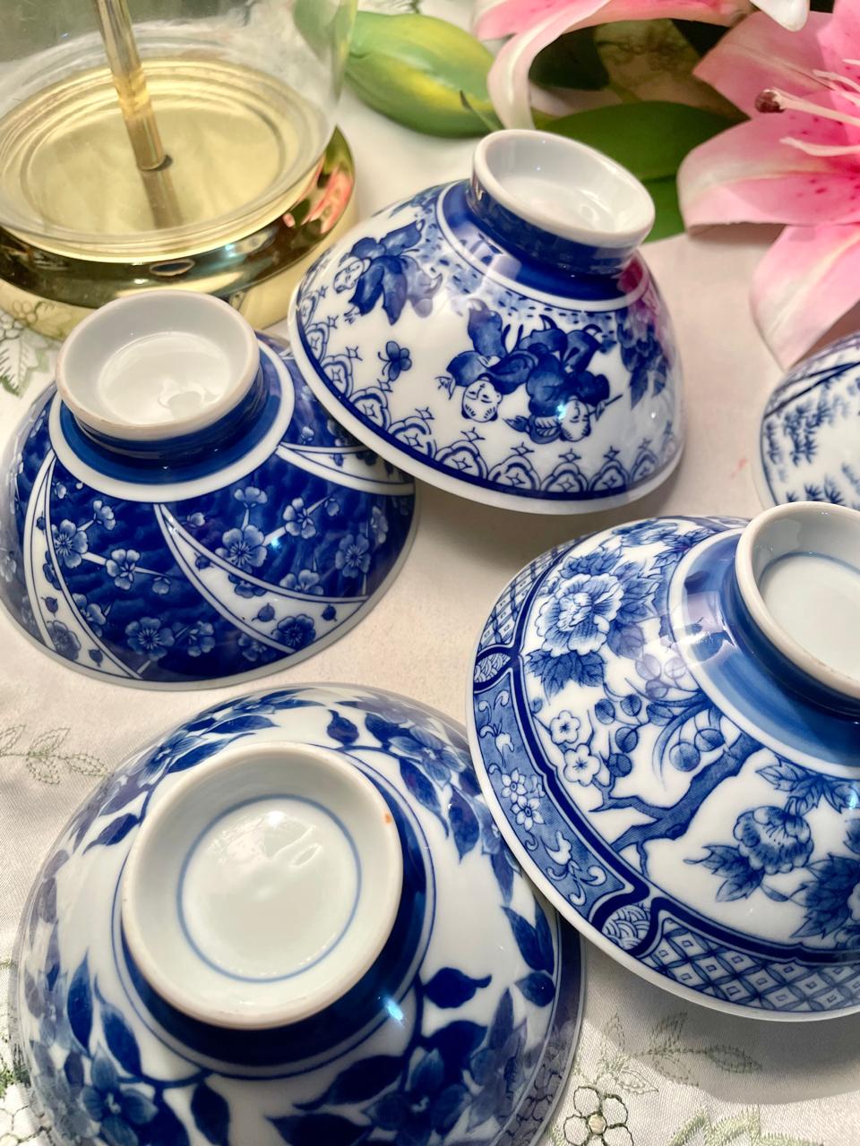 Vintage Blue & White Ceramic Bowls Set of 5, 13 cm