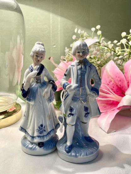 Blue & White Victorian Couple Figurines – 2 Piece Set