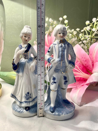 Blue & White Victorian Couple Figurines – 2 Piece Set