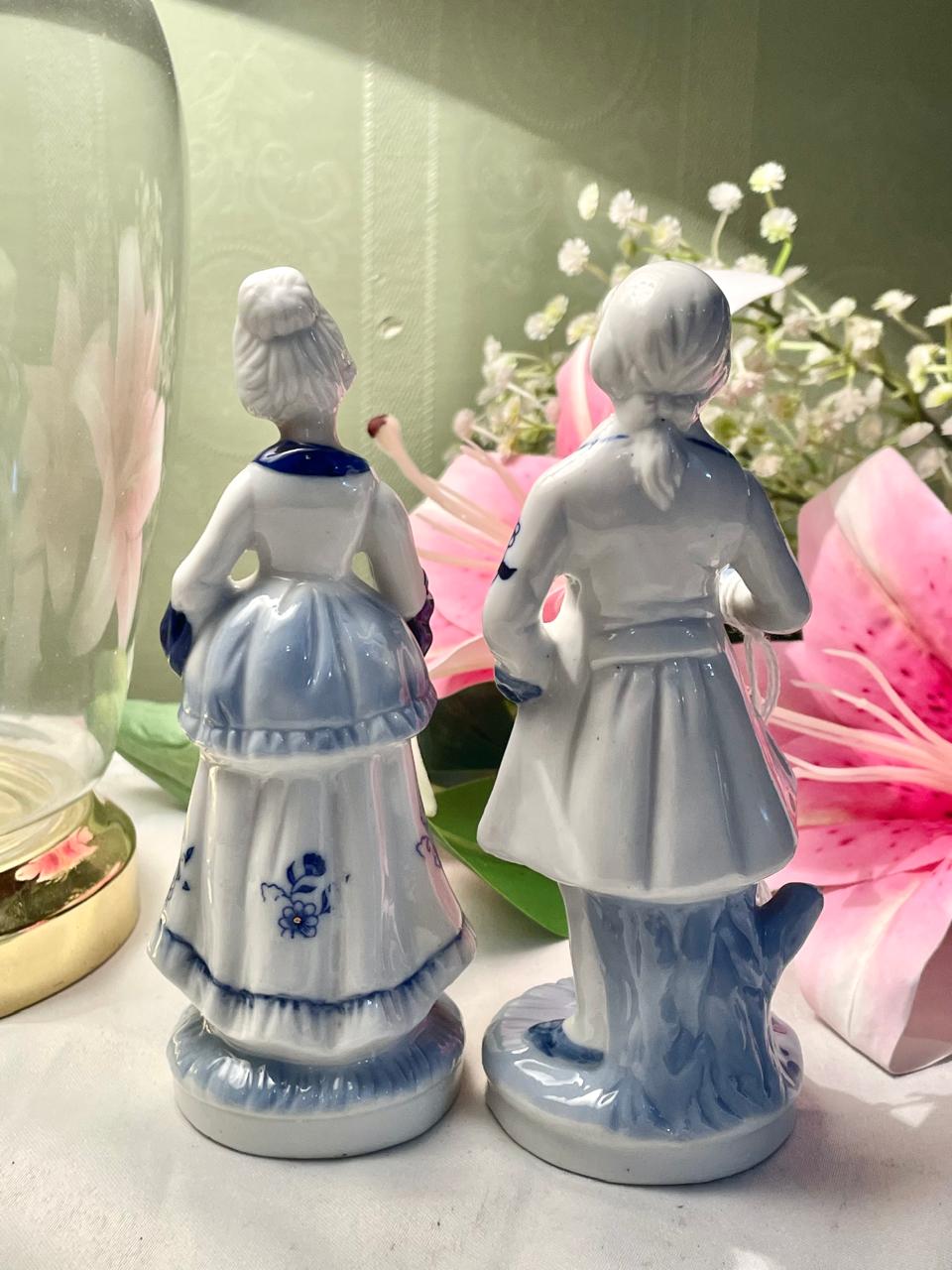 Blue & White Victorian Couple Figurines – 2 Piece Set