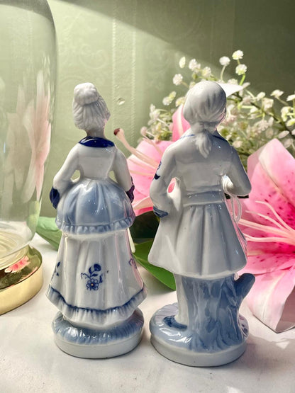 Blue & White Victorian Couple Figurines – 2 Piece Set