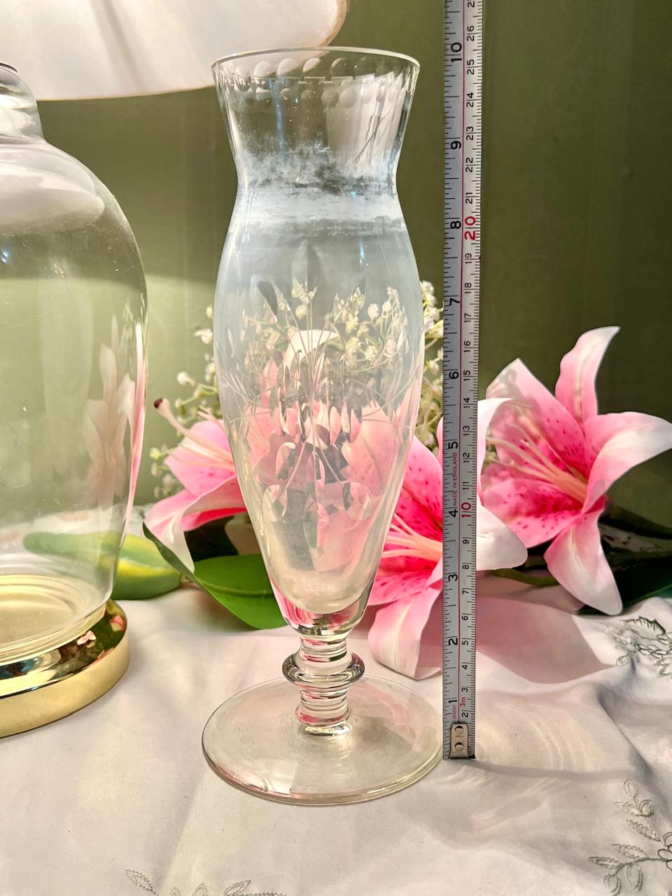 Etched Clear Crystal Footed Vase – 10 Inch