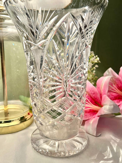 Tall Clear Cut Crystal Flared Vase – 10 Inch