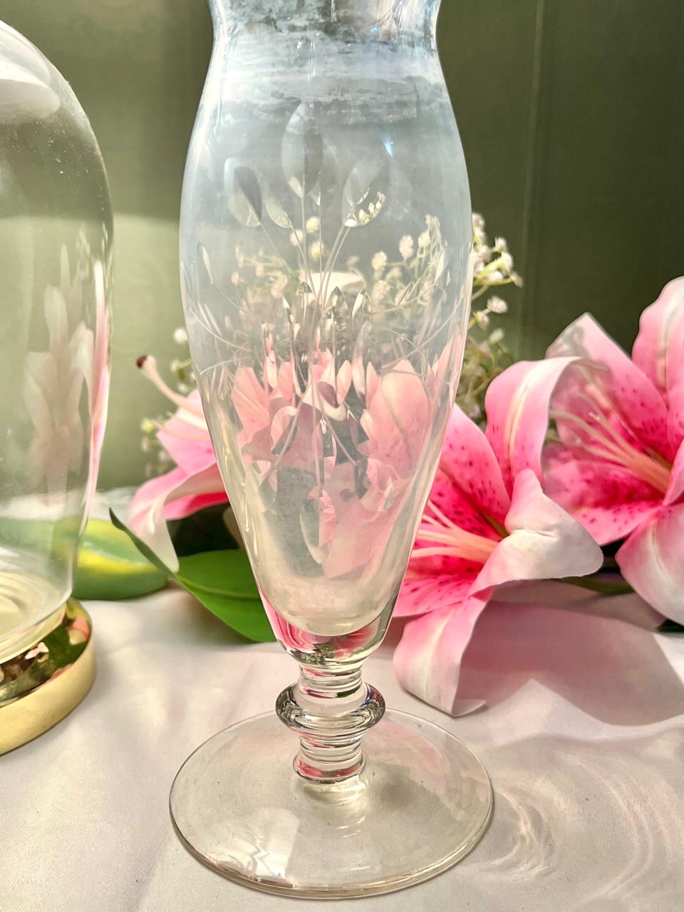 Etched Clear Crystal Footed Vase – 10 Inch